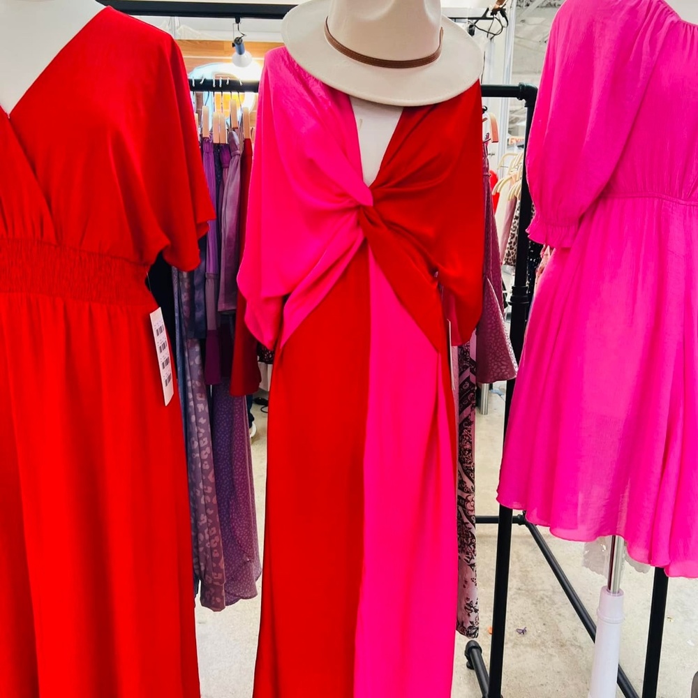 Red and Pink Maxi Dress